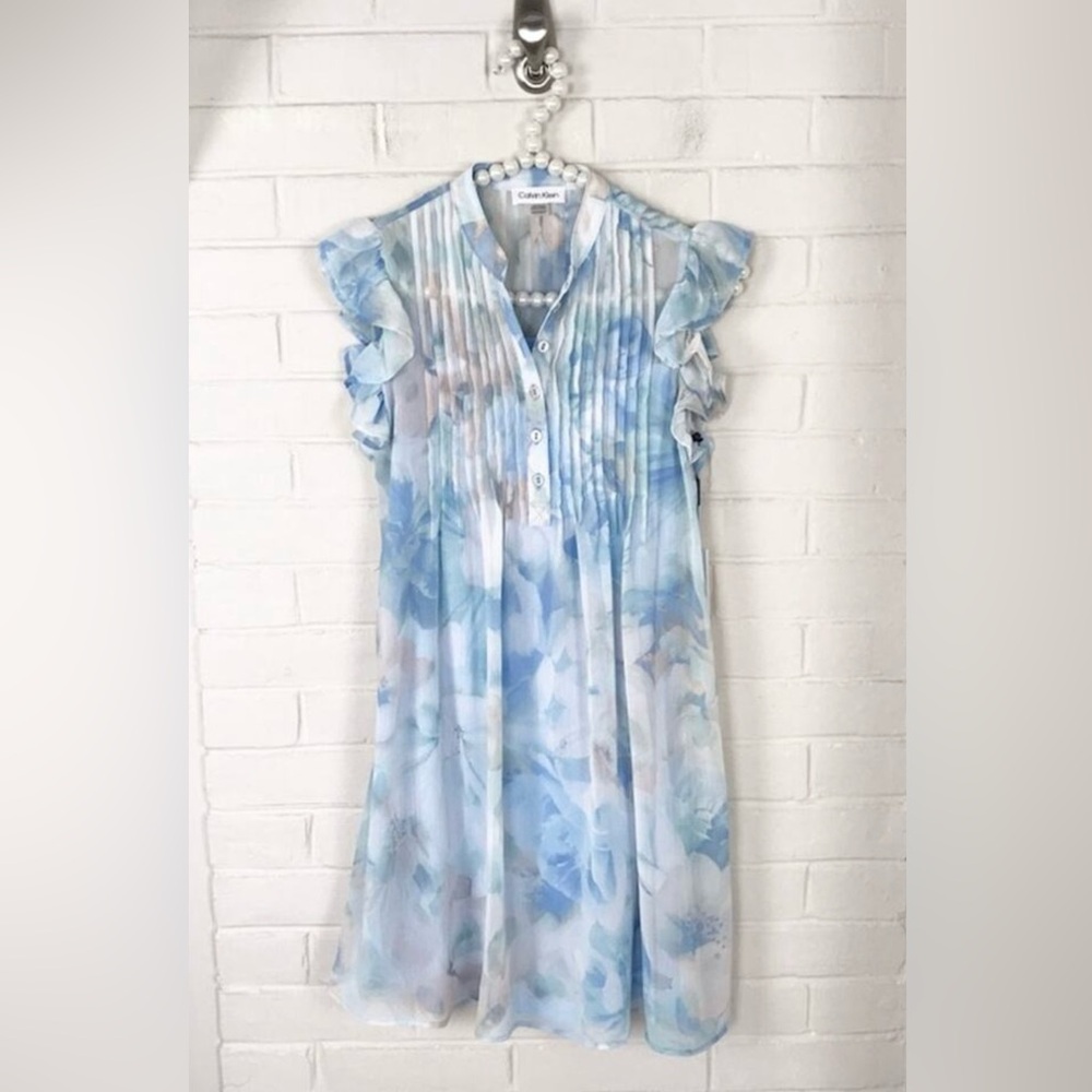 NWT Calvin Klein Pastel Floral Ruffle Dress Size 0P